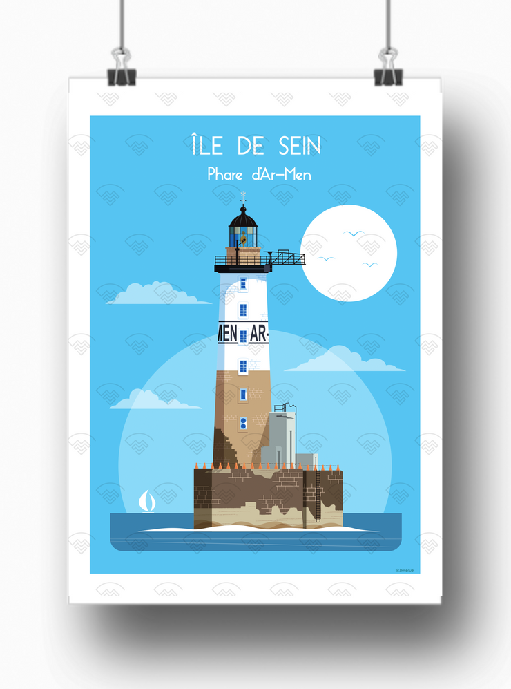 Affiche Ile de Sein - Phare d'Ar-Men par Raphaël Delerue