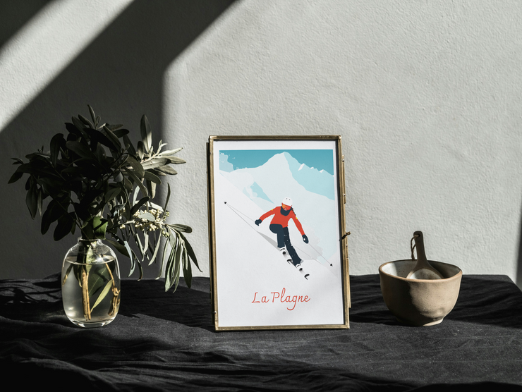 Affiche La Plagne - Femme skiant par Maona