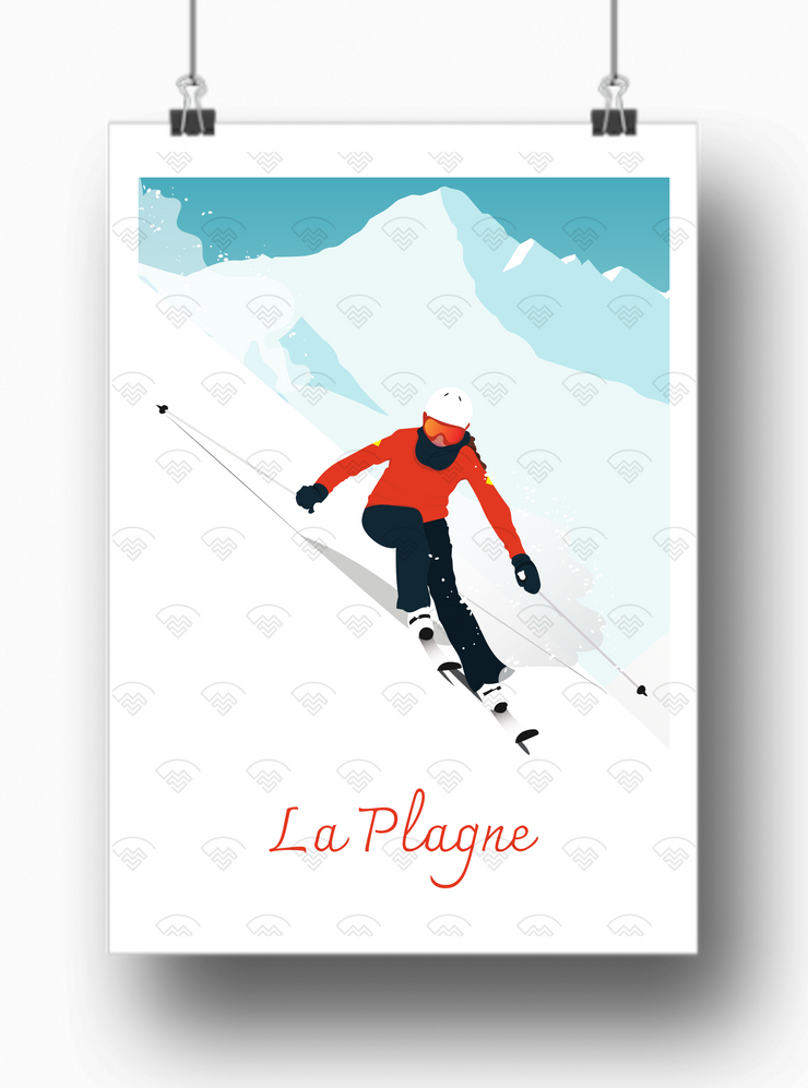 Affiche La Plagne - Femme skiant par Maona