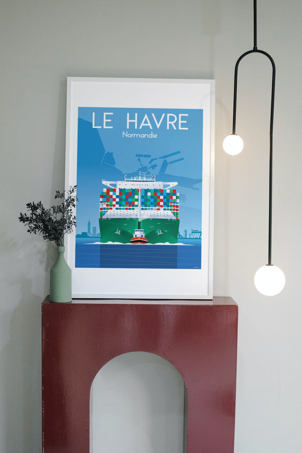 Affiche Normandie - Le Havre porte-conteneur de Raphaël Delerue