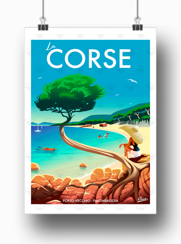 Affiche Corse - Plage de la Palombaggia par Damien Clavé / Edition Limitée