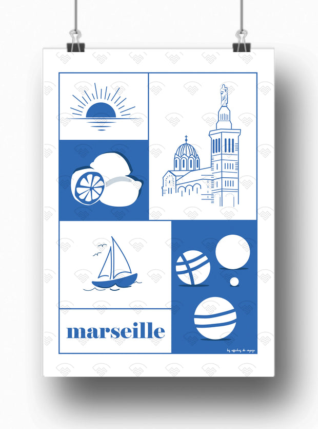 Affiche Les symboles de Marseille par Les Affiches de voyage