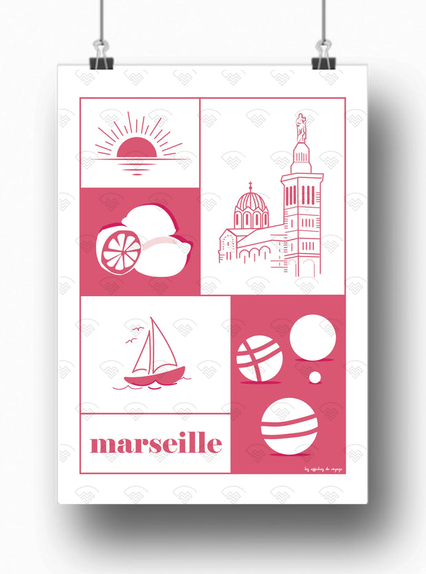 Affiche Les symboles de Marseille par Les Affiches de voyage