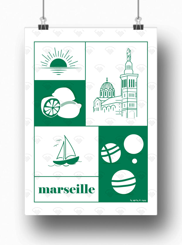 Affiche Les symboles de Marseille par Les Affiches de voyage