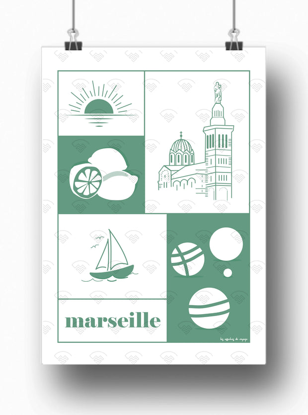 Affiche Les symboles de Marseille par Les Affiches de voyage