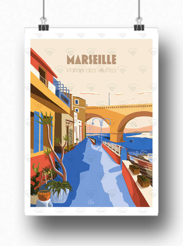 Affiche Marseille - Le Vallon des Auffes par les Croquis de Cam