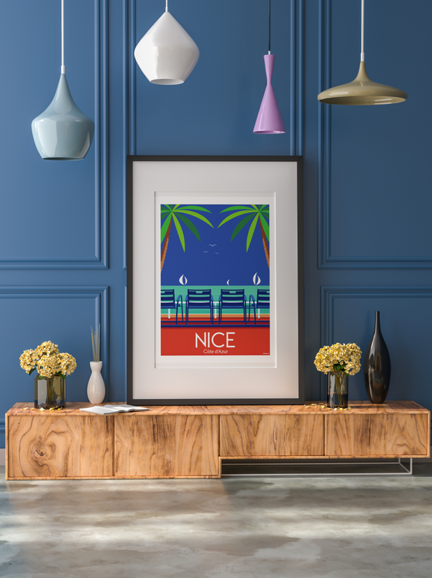 Affiche Nice - Les chaises bleues de Raphael Delerue