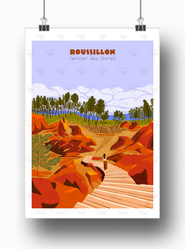 Affiche Roussillon - Sentier des Ocres par Les Croquis de Cam